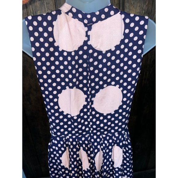 Shirt Waist Dress by Gul Zar Navy and Pink Polka Dots Size Large (42) - Picture 4 of 10